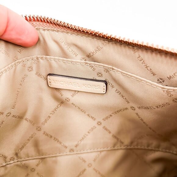 Michael Kors Jet Set Travel Zip Clutch Wristlet Rose Gold Metallic Mirror - Picture 7 of 9
